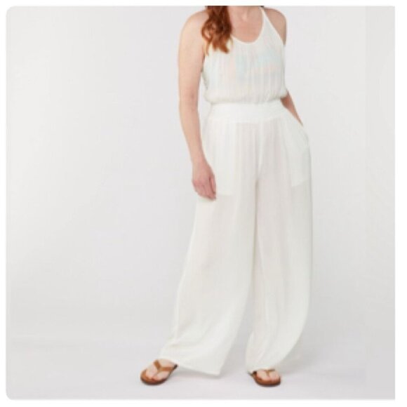prAna Womens Fernie Wide Leg Coverup Jumpsuit MEDIUM in White - Picture 2 of 10